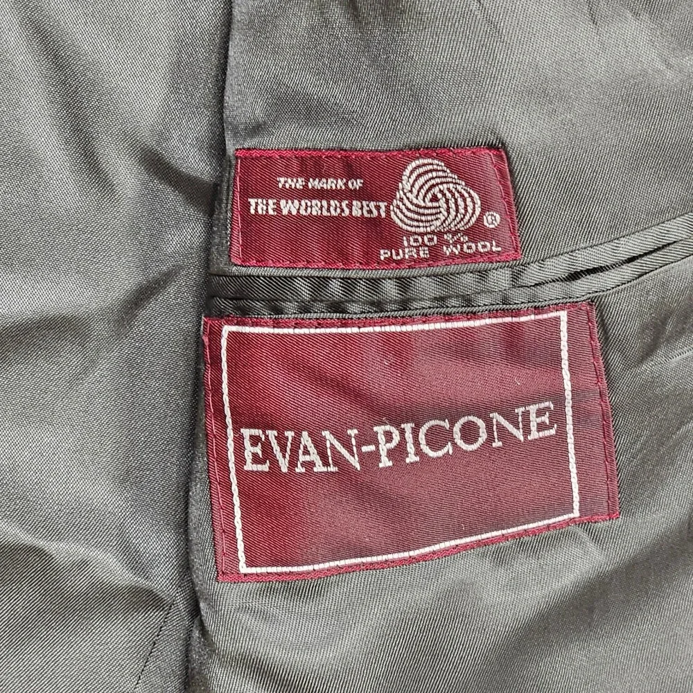 Evan-Picone Vintage 100% Pure Wool Blazer Grey Micro Check Union Made USA 42R
